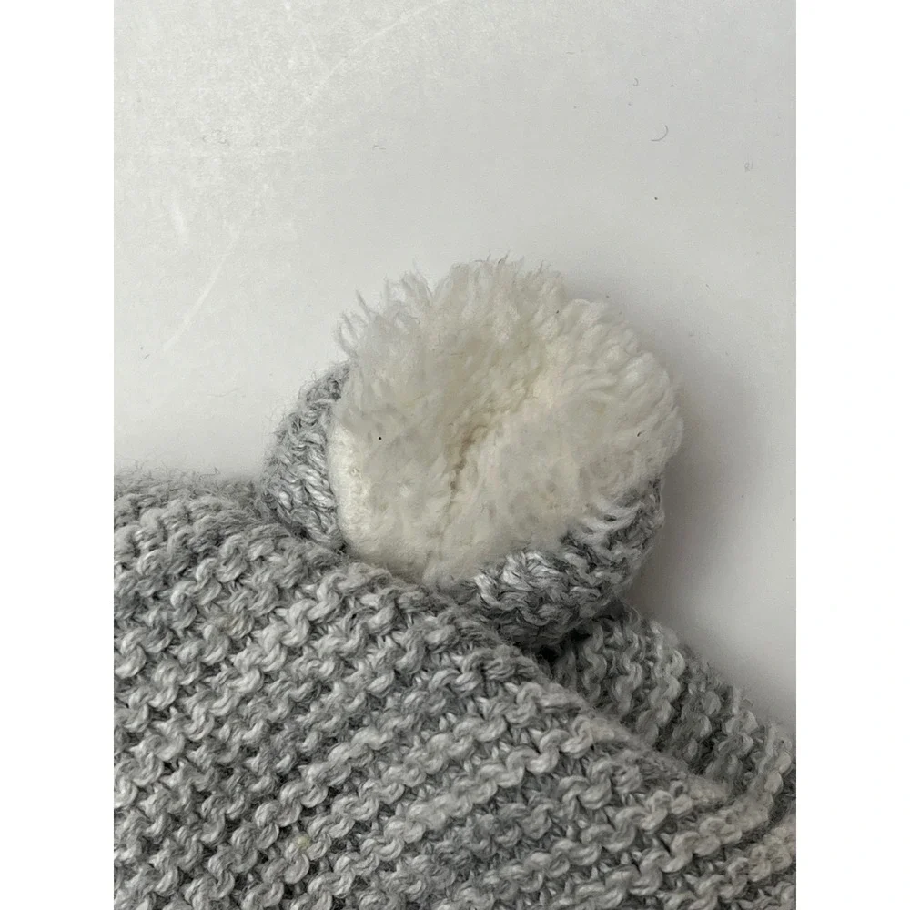 Kids Gray Knit Bear Ear Winter Hat‎ with Sherpa Lining and Ear Flaps